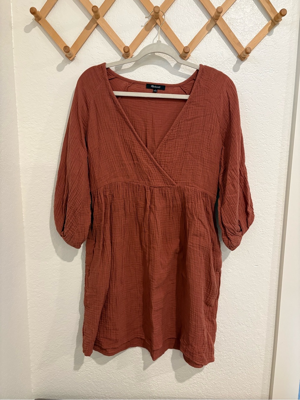 Madewell Rust Gauze V-Neck Babydoll Dress